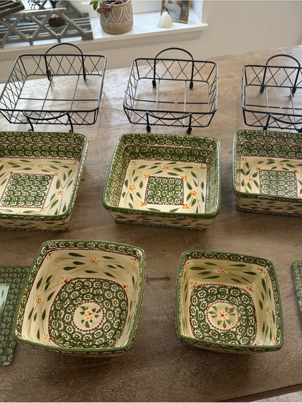 10-Piece Hand-Painted Green Floral Ceramic Serving Set
